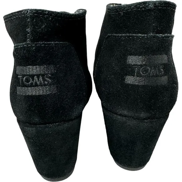 Toms Desert Wedge Bootie Womens SZ 7 Black Suede Lace Up Leather Comfort Shoes