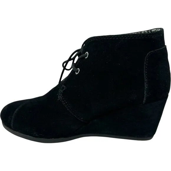 Toms Desert Wedge Bootie Womens SZ 7 Black Suede Lace Up Leather Comfort Shoes