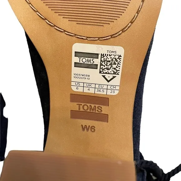 TOMS Elba Navy Suede Ruffle Heeled Peep Toe Bootie Sandal Size 6