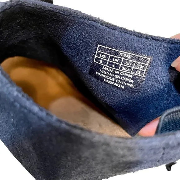 TOMS Elba Navy Suede Ruffle Heeled Peep Toe Bootie Sandal Size 6