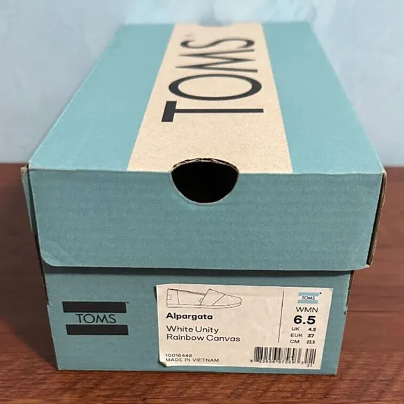 Toms Women Alpargata White Unity Rainbow Canvas‎ Loafer Shoes Sz 6.5