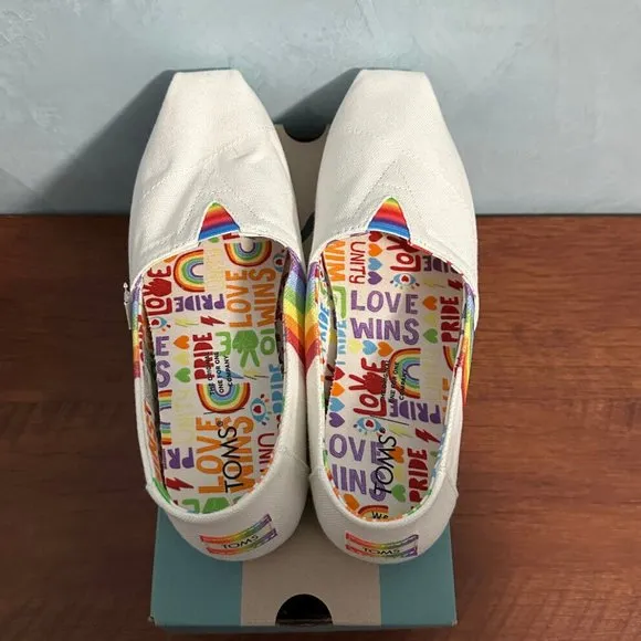 Toms Women Alpargata White Unity Rainbow Canvas‎ Loafer Shoes Sz 6.5