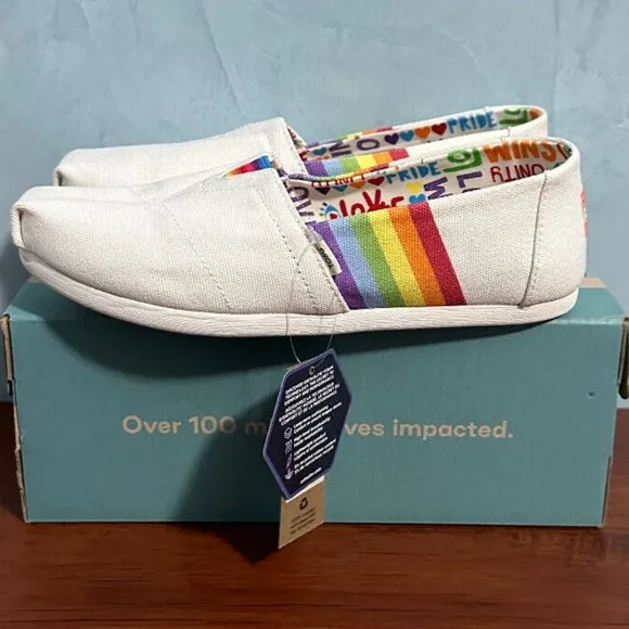 Toms Women Alpargata White Unity Rainbow Canvas‎ Loafer Shoes Sz 6.5