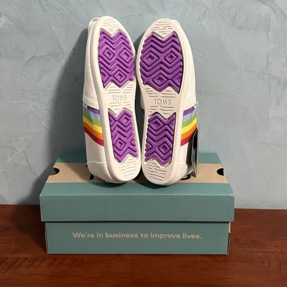 Toms Women Alpargata White Unity Rainbow Canvas‎ Loafer Shoes Sz 6.5