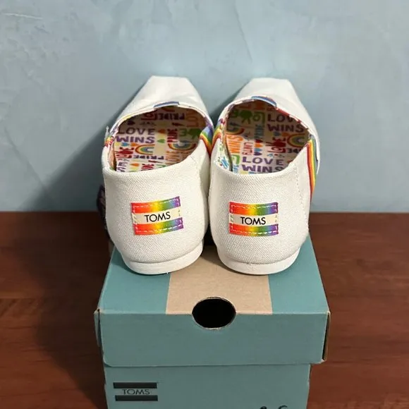 Toms Women Alpargata White Unity Rainbow Canvas‎ Loafer Shoes Sz 6.5