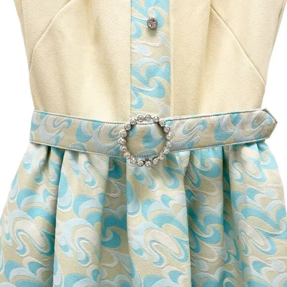 Toni Todd Vintage 60s 70s Dress Pastel Aqua Yellow Mod Evening Gown Modern Sz 6