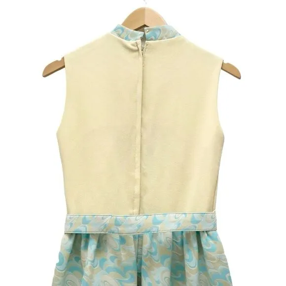 Toni Todd Vintage 60s 70s Dress Pastel Aqua Yellow Mod Evening Gown Modern Sz 6