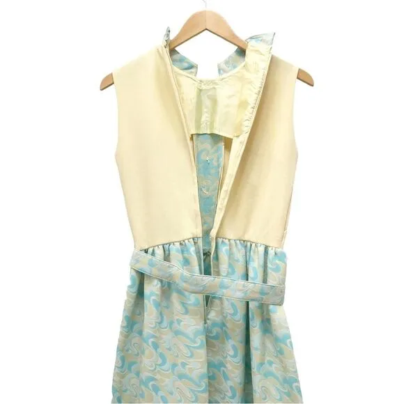 Toni Todd Vintage 60s 70s Dress Pastel Aqua Yellow Mod Evening Gown Modern Sz 6