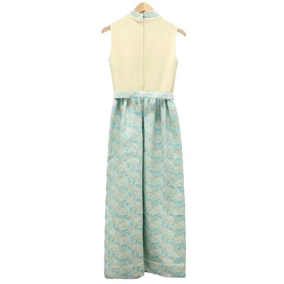 Toni Todd Vintage 60s 70s Dress Pastel Aqua Yellow Mod Evening Gown Modern Sz 6