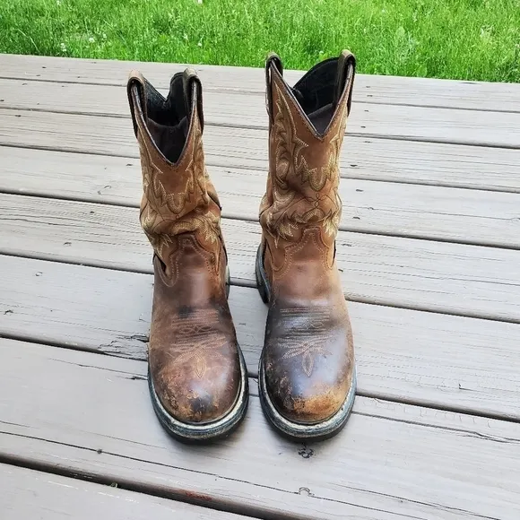 Tony Lama Panhandle Cheyenne Tan Leather Steel Toe Heavy Distressed Work Boots