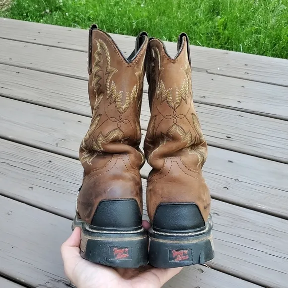 Tony Lama Panhandle Cheyenne Tan Leather Steel Toe Heavy Distressed Work Boots