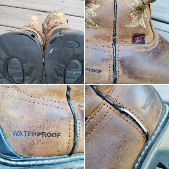 Tony Lama Panhandle Cheyenne Tan Leather Steel Toe Heavy Distressed Work Boots