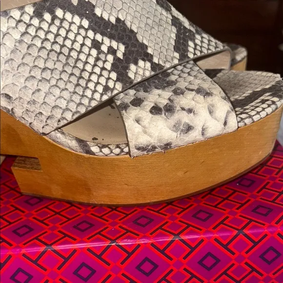 Tory Burch Black and Cream Wedge Sandals