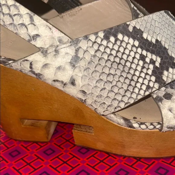 Tory Burch Black and Cream Wedge Sandals