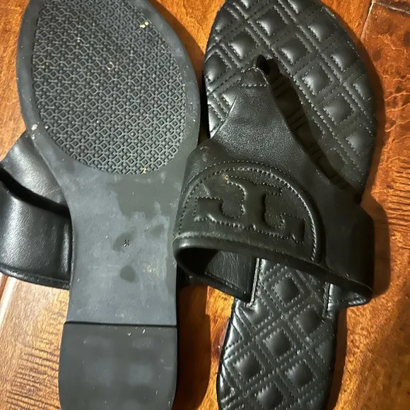 Tory Burch Black Quilted Leather Slippers