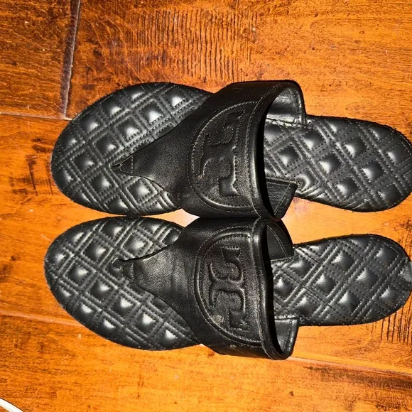 Tory Burch Black Quilted Leather Slippers