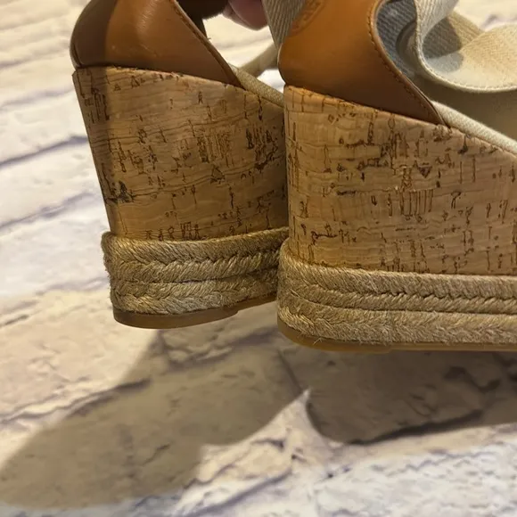 Tory Burch Canvas Cork Espadrille Wedge Sandals Size 8