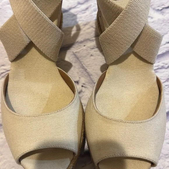 Tory Burch Canvas Cork Espadrille Wedge Sandals Size 8