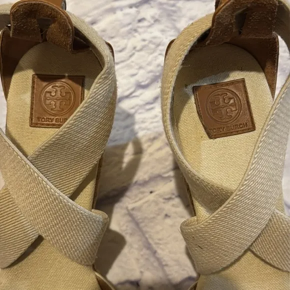 Tory Burch Canvas Cork Espadrille Wedge Sandals Size 8