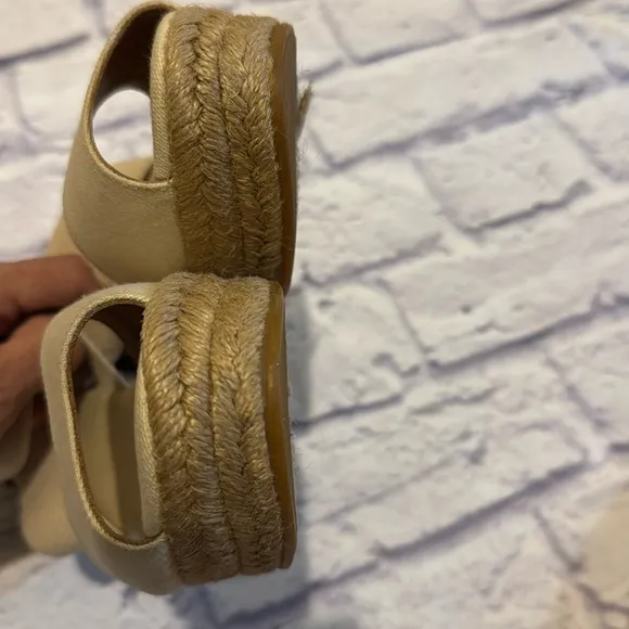 Tory Burch Canvas Cork Espadrille Wedge Sandals Size 8
