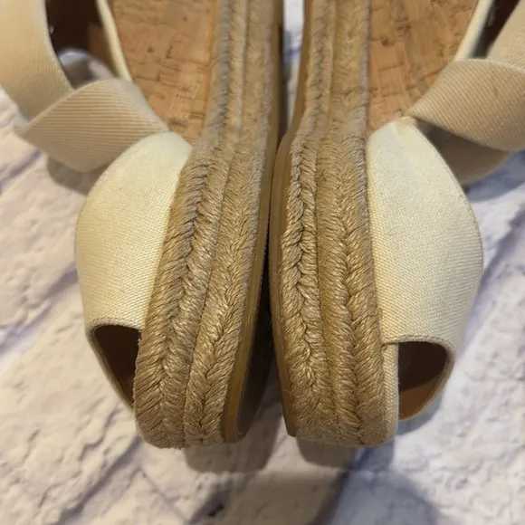 Tory Burch Canvas Cork Espadrille Wedge Sandals Size 8