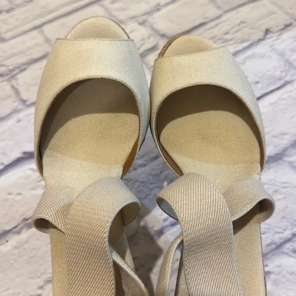 Tory Burch Canvas Cork Espadrille Wedge Sandals Size 8