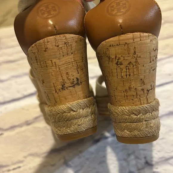 Tory Burch Canvas Cork Espadrille Wedge Sandals Size 8