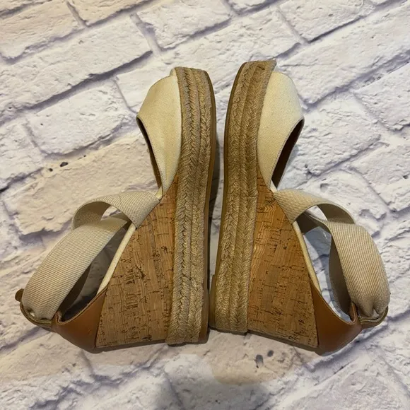 Tory Burch Canvas Cork Espadrille Wedge Sandals Size 8