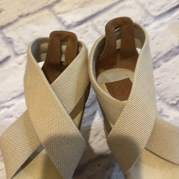Tory Burch Canvas Cork Espadrille Wedge Sandals Size 8