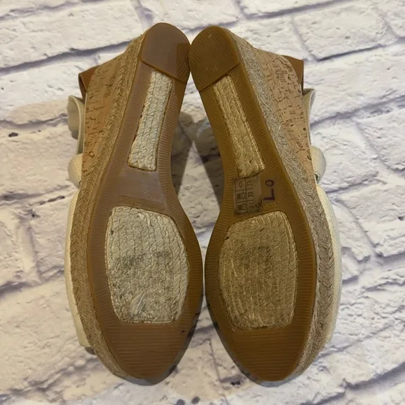Tory Burch Canvas Cork Espadrille Wedge Sandals Size 8