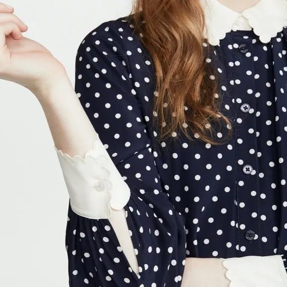Tory Burch Cora Silk Dress ShirtDress 4 Classic Dot $498  XS