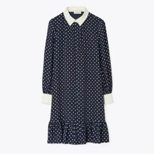 Tory Burch Cora Silk Dress ShirtDress 4 Classic Dot $498  XS