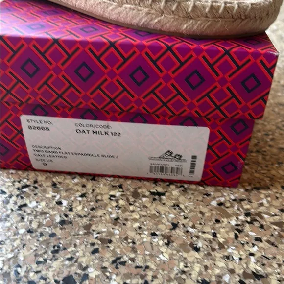 Tory Burch Cream oat milk shoes espadrille slides Sandals with Gold Buckles 9