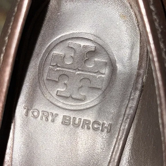 Tory Burch Dark Brown Leather Wedge Shoes Classic Everyday Wear Business Size 5