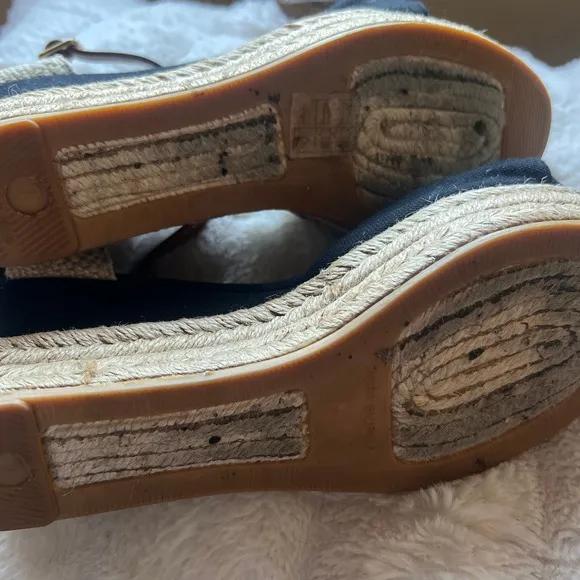 Tory Burch Espadrille Wedge Sandals Knot Detail Ankle Strap Black Size 7