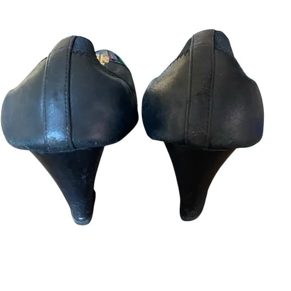 Tory Burch Jolie Cap Toe Black Leather Wedges size 9.5