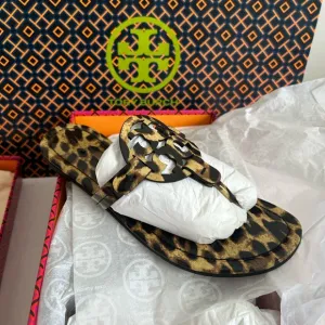 Tory Burch Miller Printed Patent Sandal Natural Leopard Size 7.5 Tan Brown