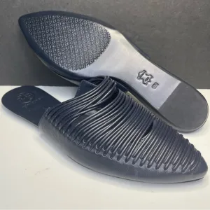 Tory Burch Sienna Woven Navy Blue Leather Mules Slide Sandals Shoes Size 6M