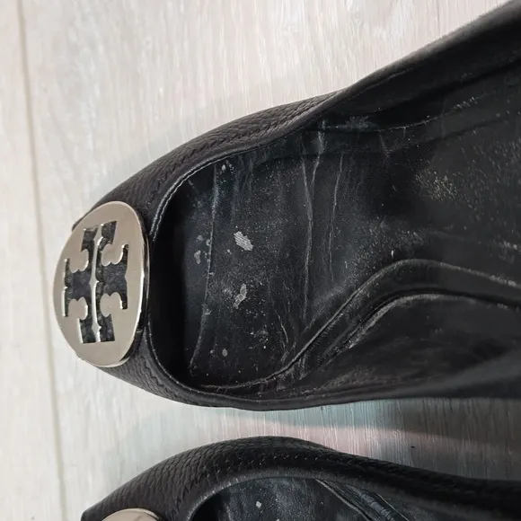 Tory Burch Womens Leather Logo Wedge Sandals shoes sz 7