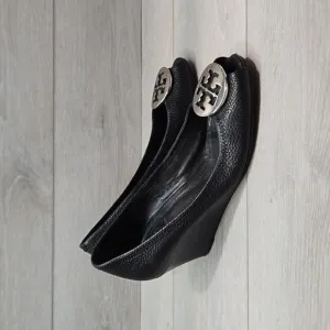 Tory Burch Womens Leather Logo Wedge Sandals shoes sz 7
