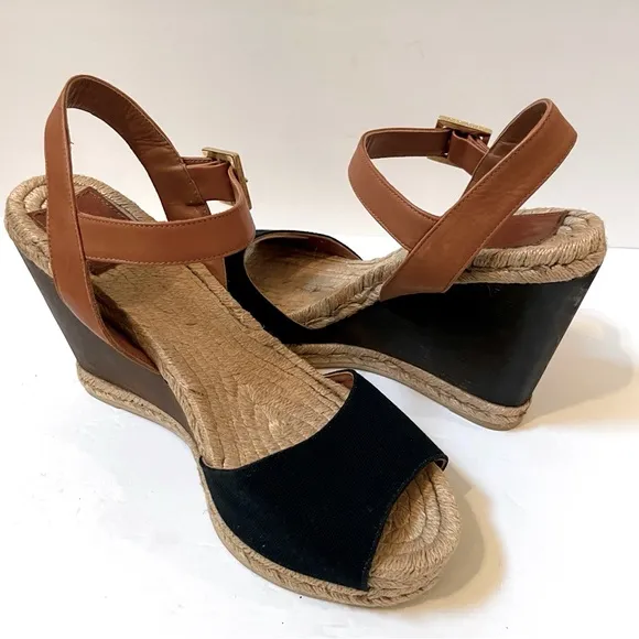 TORY BURCH Wood Wedge Heeled Espadrille Sandals Size 9