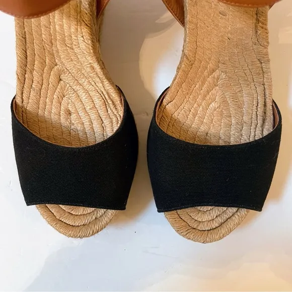 TORY BURCH Wood Wedge Heeled Espadrille Sandals Size 9