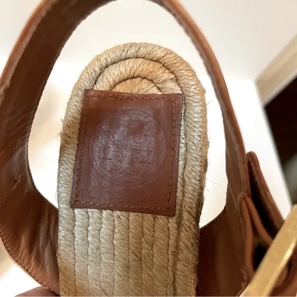 TORY BURCH Wood Wedge Heeled Espadrille Sandals Size 9