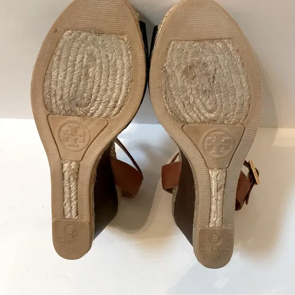TORY BURCH Wood Wedge Heeled Espadrille Sandals Size 9