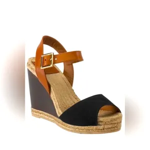 TORY BURCH Wood Wedge Heeled Espadrille Sandals Size 9