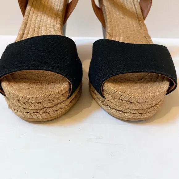 TORY BURCH Wood Wedge Heeled Espadrille Sandals Size 9