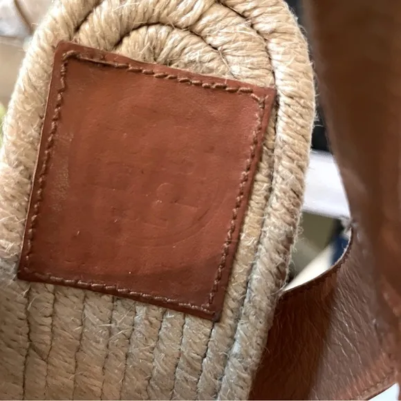TORY BURCH Wood Wedge Heeled Espadrille Sandals Size 9