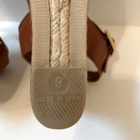 TORY BURCH Wood Wedge Heeled Espadrille Sandals Size 9