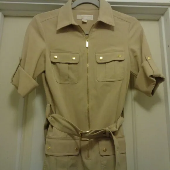 TRENDING CLASSIC GIRL BEIGE NEUTRAL MICHAEL KORS SAFARI DRESS X S
