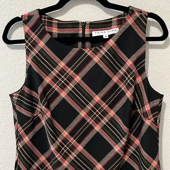 TRINA TURK Brynne Plaid Black Shift Academia Mini Dress, Size 6
